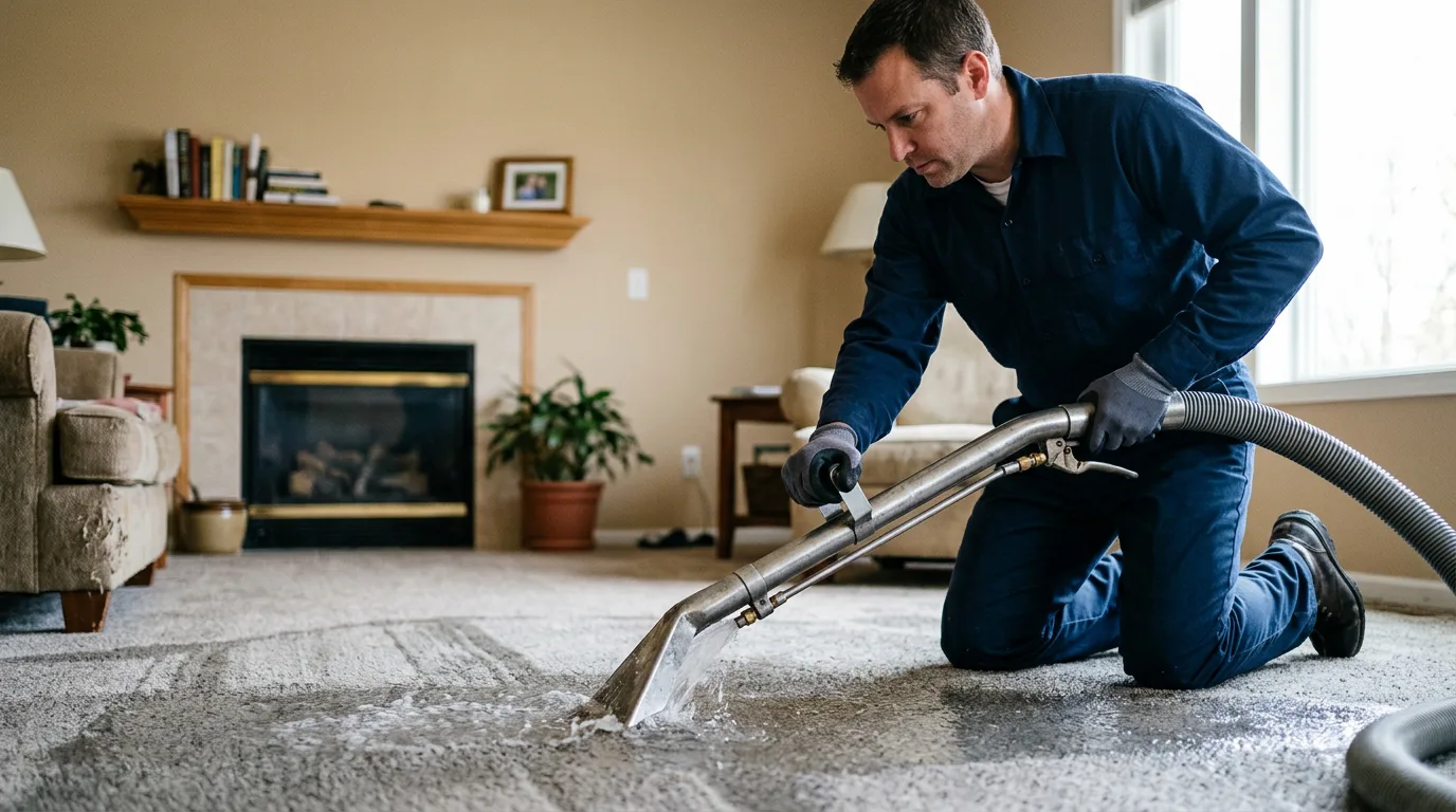 Water damage restoration technician working near Chester, MA